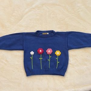 Blue Sweater with Multicolored Flower
